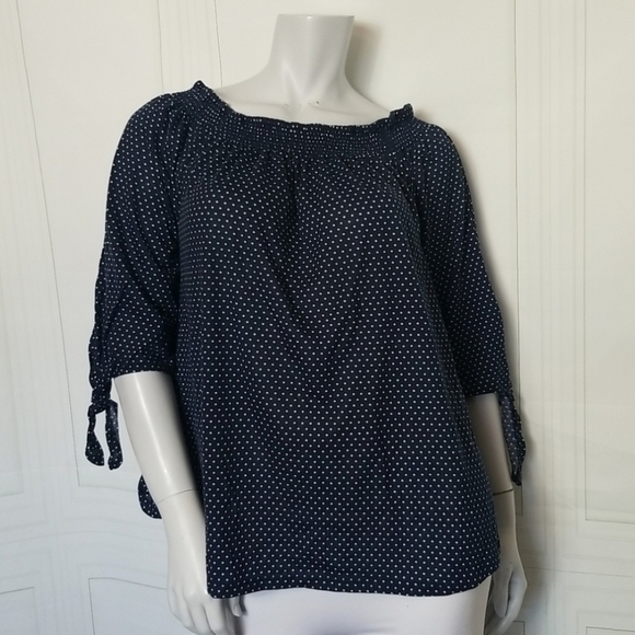 Eden & Oliva SZ Small Top Blue White Polka Dot On or Off the Shoulder Nautical - Picture 10 of 10